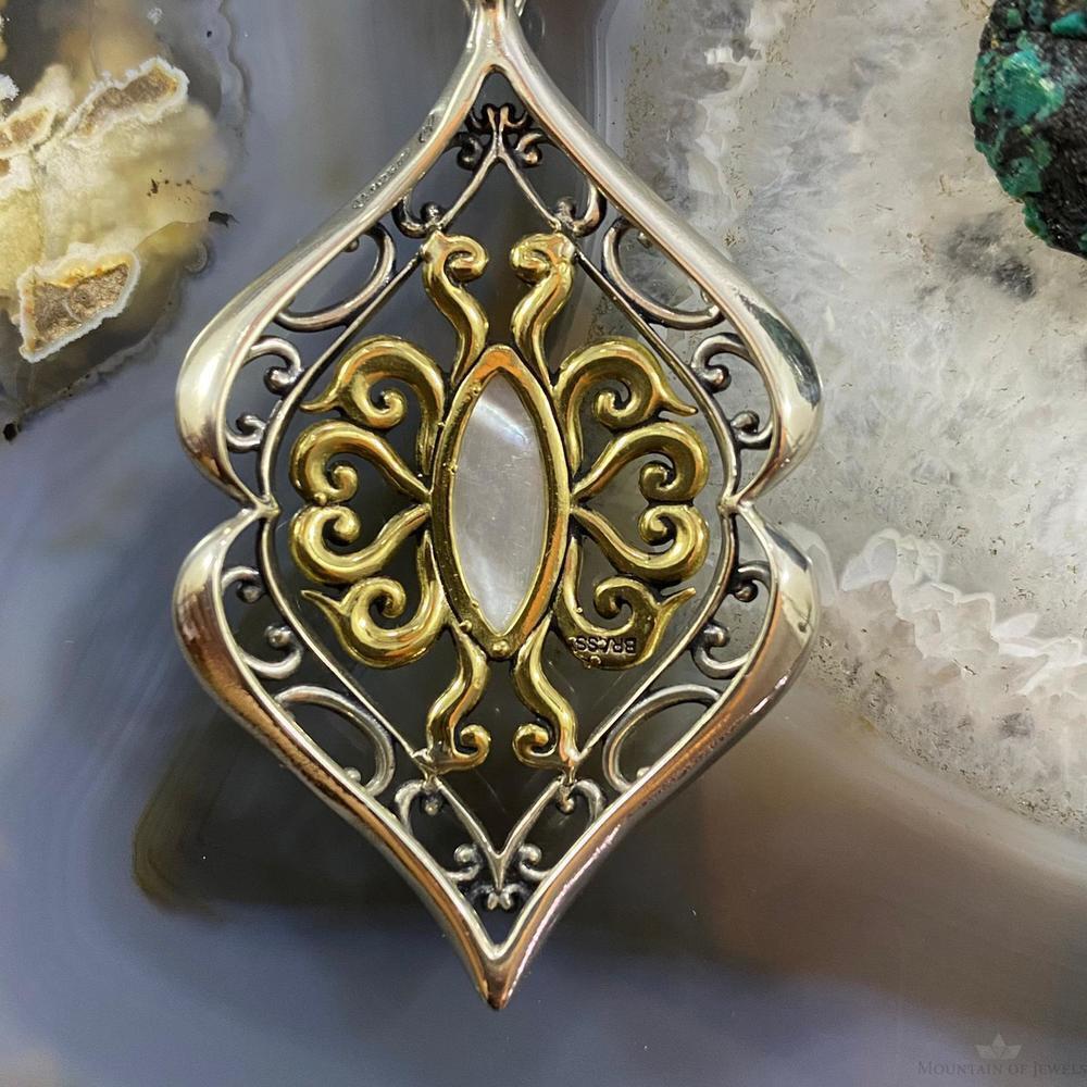 Carolyn Pollack Vintage Southwestern Style Sterling & Brass Moonstone Pendant - Picture 8 of 10